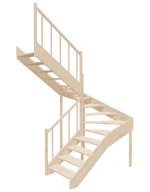 Left-turn wooden open-risers stairs U-shape EMQG 180R by Sowosz. For self-assembly. Includes balustrade.