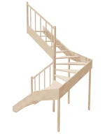 Left-turn wooden open-risers stairs U-shape EMQG 180R by Sowosz. For self-assembly. Includes balustrade.