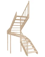 Left-turn wooden open-risers stairs U-shape EMQG 180R by Sowosz. For self-assembly. Includes balustrade.