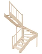 Left-turn wooden open-risers stairs U-shape EMQG 190R by Sowosz. For self-assembly. Includes balustrade.
