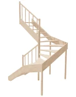 Left-turn wooden open-risers stairs U-shape EMQG 190R by Sowosz. For self-assembly. Includes balustrade.
