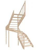 Left-turn wooden open-risers stairs U-shape EMQG 190R by Sowosz. For self-assembly. Includes balustrade.