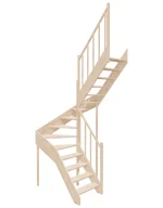 Right-turn wooden open-risers stairs U-shape EMQD 130R by Sowosz. For self-assembly. Includes balustrade.