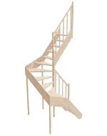Right-turn wooden open-risers stairs U-shape EMQD 130R by Sowosz. For self-assembly. Includes balustrade.