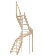 Right-turn wooden open-risers stairs U-shape EMQD 130R by Sowosz. For self-assembly. Includes balustrade.