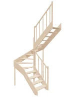 Right-turn wooden open-risers stairs U-shape EMQD 140R by Sowosz. For self-assembly. Includes balustrade.