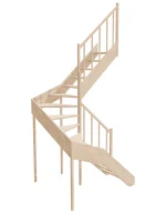 Right-turn wooden open-risers stairs U-shape EMQD 140R by Sowosz. For self-assembly. Includes balustrade.
