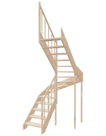 Right-turn wooden open-risers stairs U-shape EMQD 140R by Sowosz. For self-assembly. Includes balustrade.