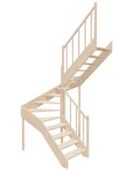 Right-turn wooden open-risers stairs U-shape EMQD 160R by Sowosz. For self-assembly. Includes balustrade.