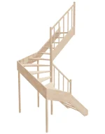Right-turn wooden open-risers stairs U-shape EMQD 160R by Sowosz. For self-assembly. Includes balustrade.