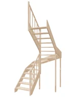 Right-turn wooden open-risers stairs U-shape EMQD 160R by Sowosz. For self-assembly. Includes balustrade.