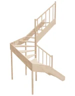 Right-turn wooden open-risers stairs U-shape EMQD 170R by Sowosz. For self-assembly. Includes balustrade.
