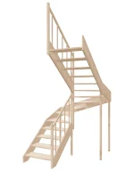 Right-turn wooden open-risers stairs U-shape EMQD 170R by Sowosz. For self-assembly. Includes balustrade.