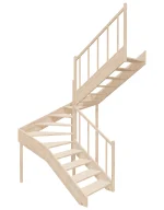 Right-turn wooden open-risers stairs U-shape EMQD 180R by Sowosz. For self-assembly. Includes balustrade.