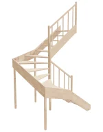 Right-turn wooden open-risers stairs U-shape EMQD 180R by Sowosz. For self-assembly. Includes balustrade.