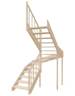 Right-turn wooden open-risers stairs U-shape EMQD 180R by Sowosz. For self-assembly. Includes balustrade.