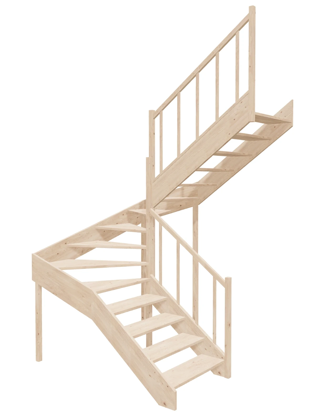 U-Shaped-winder-stairs-open-riser-right-turn-EMQD-190R-k40-1 Right-turn wooden open-risers stairs U-shape EMQD 190R by Sowosz. For self-assembly. Includes balustrade.