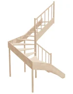 Right-turn wooden open-risers stairs U-shape EMQD 190R by Sowosz. For self-assembly. Includes balustrade.