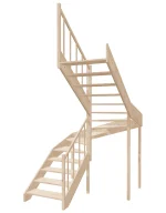Right-turn wooden open-risers stairs U-shape EMQD 190R by Sowosz. For self-assembly. Includes balustrade.