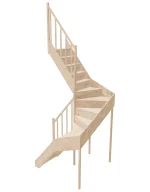 Left-turn wooden closed-risers stairs U-shape EQG 130R by Sowosz. For self-assembly. Includes balustrade.