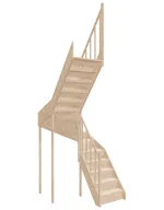 Left-turn wooden closed-risers stairs U-shape EQG 130R by Sowosz. For self-assembly. Includes balustrade.