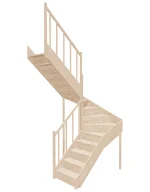 Left-turn wooden closed-risers stairs U-shape EQG 140R by Sowosz. For self-assembly. Includes balustrade.