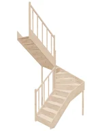 Left-turn wooden closed-risers stairs U-shape EQG 150R by Sowosz. For self-assembly. Includes balustrade.