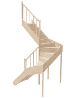 Left-turn wooden closed-risers stairs U-shape EQG 150R by Sowosz. For self-assembly. Includes balustrade.