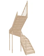 Left-turn wooden closed-risers stairs U-shape EQG 150R by Sowosz. For self-assembly. Includes balustrade.