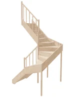 Left-turn wooden closed-risers stairs U-shape EQG 160R by Sowosz. For self-assembly. Includes balustrade.
