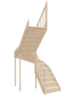 Left-turn wooden closed-risers stairs U-shape EQG 160R by Sowosz. For self-assembly. Includes balustrade.