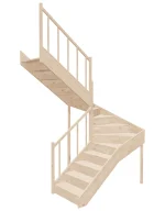 Left-turn wooden closed-risers stairs U-shape EQG 170R by Sowosz. For self-assembly. Includes balustrade.