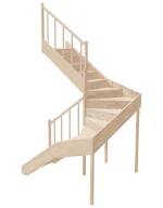 Left-turn wooden closed-risers stairs U-shape EQG 170R by Sowosz. For self-assembly. Includes balustrade.