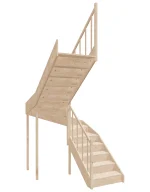 Left-turn wooden closed-risers stairs U-shape EQG 170R by Sowosz. For self-assembly. Includes balustrade.