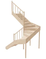 Left-turn wooden closed-risers stairs U-shape EQG 180R by Sowosz. For self-assembly. Includes balustrade.