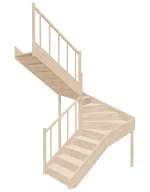 Left-turn wooden closed-risers stairs U-shape EQG 190R by Sowosz. For self-assembly. Includes balustrade.
