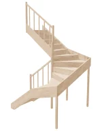 Left-turn wooden closed-risers stairs U-shape EQG 190R by Sowosz. For self-assembly. Includes balustrade.