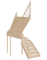 Left-turn wooden closed-risers stairs U-shape EQG 190R by Sowosz. For self-assembly. Includes balustrade.