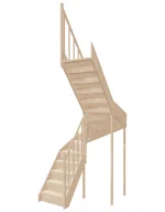 Right-turn wooden closed-risers stairs U-shape EQD 130R by Sowosz. For self-assembly. Includes balustrade.