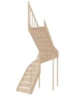 Right-turn wooden closed-risers stairs U-shape EQD 140R by Sowosz. For self-assembly. Includes balustrade.