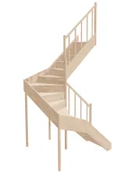 Right-turn wooden closed-risers stairs U-shape EQD 150R by Sowosz. For self-assembly. Includes balustrade.