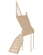 Right-turn wooden closed-risers stairs U-shape EQD 150R by Sowosz. For self-assembly. Includes balustrade.