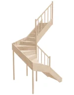 Right-turn wooden closed-risers stairs U-shape EQD 160R by Sowosz. For self-assembly. Includes balustrade.