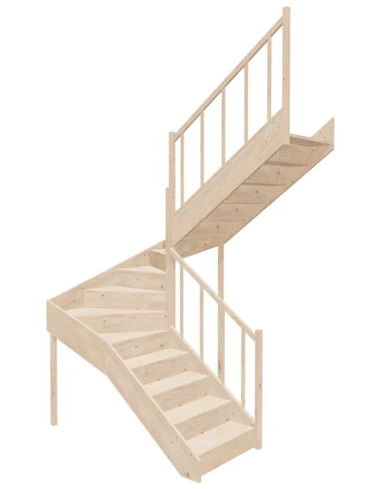 Right-turn wooden closed-risers stairs U-shape EQD 170R by Sowosz. For self-assembly. Includes balustrade.