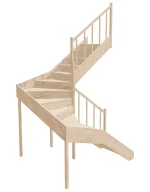 Right-turn wooden closed-risers stairs U-shape EQD 190R by Sowosz. For self-assembly. Includes balustrade.