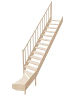 Drevené schody so spodným zalomením – ľavotočivé – otvorené EMQG 075R Sowosz – stavebnicové schody na mieru s balustrádou – montáž svojpomocne.