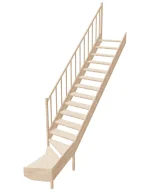 Drevené schody so spodným zalomením – ľavotočivé – otvorené EMQG 080R Sowosz – stavebnicové schody na mieru s balustrádou – montáž svojpomocne.