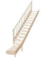 Drevené schody so spodným zalomením – ľavotočivé – otvorené EMQG 085R Sowosz – stavebnicové schody na mieru s balustrádou – montáž svojpomocne.