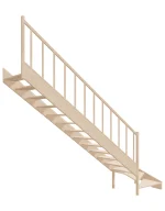 Drevené schody so spodným zalomením – ľavotočivé – otvorené EMQG 095R Sowosz – stavebnicové schody na mieru s balustrádou – montáž svojpomocne.