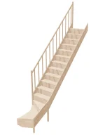 Drevené schody so spodným zalomením – ľavotočivé – uzavreté EQG 070R Sowosz – stavebnicové schody na mieru s balustrádou – montáž svojpomocne.